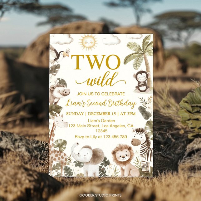 Convite Two Wild Safari Animals 2nd Birthday Party (Criador carregado)
