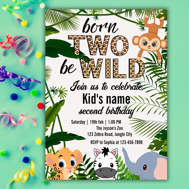 Convite Two Wild Safari Animals Jungle Kids 2nd birthday  (Criador carregado)
