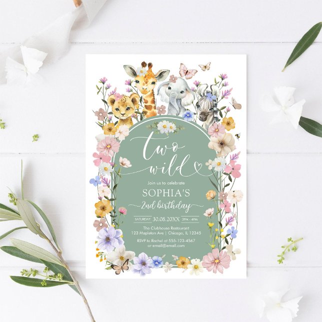 Convite Two Wild Wildflower Animal 2nd Birthday Invitation (Criador carregado)