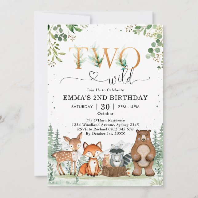 Convite Two Wild Woodland Party Animals Boy 2nd Birthday (Frente)