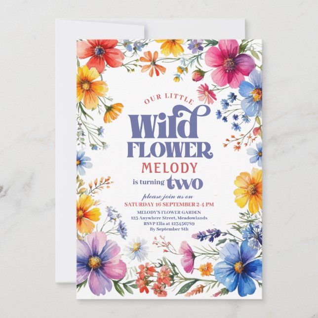 Convite Two year old Wildflower 2nd birthday Invitation (Frente)