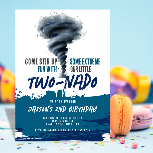 Convite Twonado Redemoinho Tornado Azul Grunge Aniversário (Twonado Twister Tornado Blue Grunge Birthday Invitation)