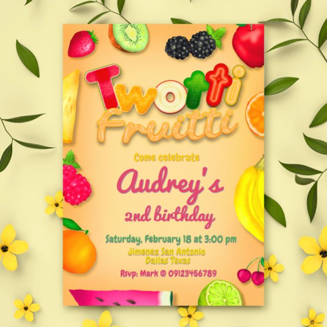 Convite Twotti Fruitti - Frutas Aniversário Amarelo (Twotti Fruitti - Fruits Birthday Yellow Invitation)
