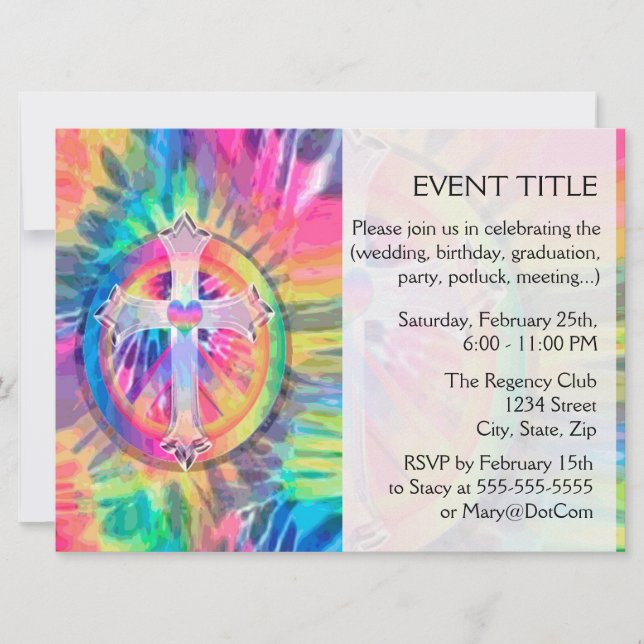 Convite Tye Dye Cross com Heart in Center (Frente)