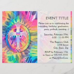 Convite Tye Dye Cross com Heart in Center