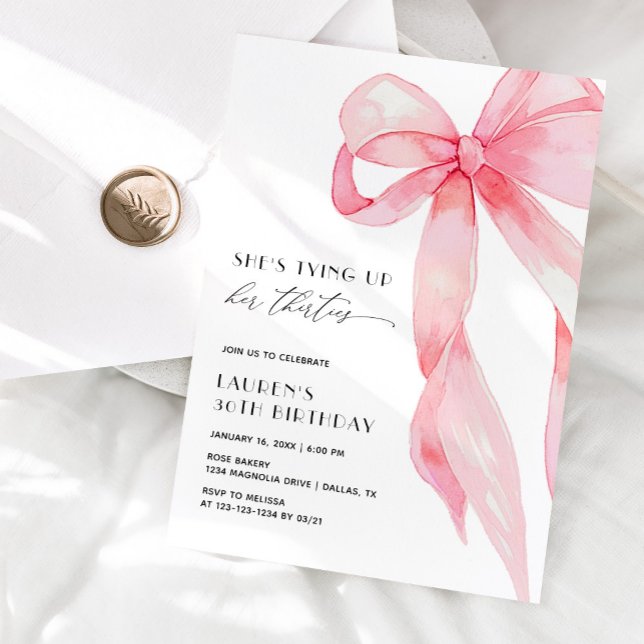 Convite Tying Up Her Thirties Coquette Bow 40th Birthday (Criador carregado)