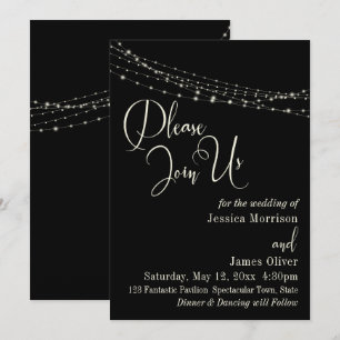 Convite Typografia 32, Preto 2 com Casamento Luz