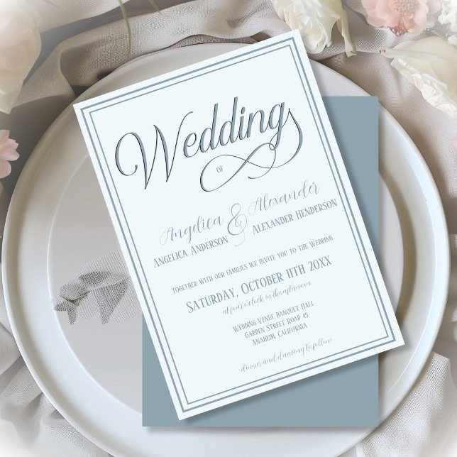 Convite Typografia Dusty Blue Formal Weding (Criador carregado)