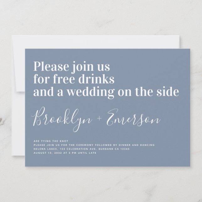 Convite Typografia Engraçada Casamento Azul (Frente)