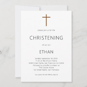 Convite Typografia Minimalista Cross Christening