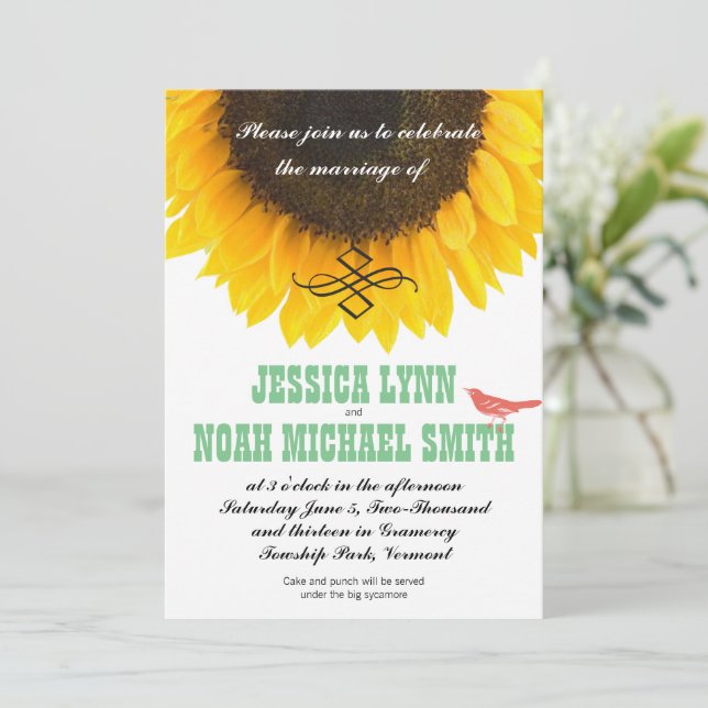 Convite Typografia Sunflower Modern Weds (Em pé/Frente)
