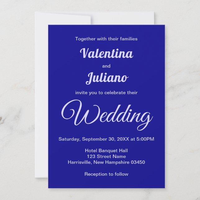 Convite Typography Style Minimalist Dark Blue Wedding (Frente)