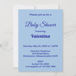 Convite Typography Style Minimalist Light Blue Baby Shower