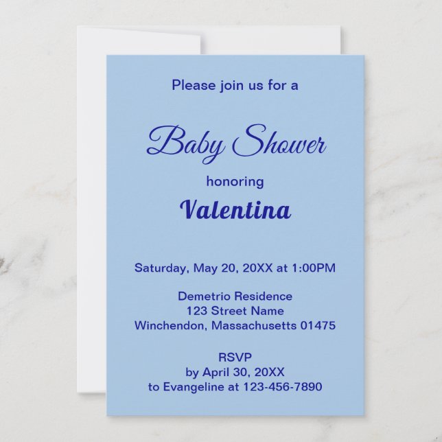 Convite Typography Style Minimalist Light Blue Baby Shower (Frente)