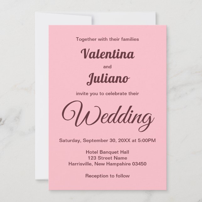 Convite Typography Style Minimalist Pink Wedding (Frente)