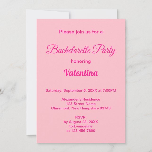 Convite Typography Style Pink Bachelorette Party (Frente)