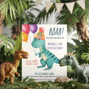 Convite Tyrannosaurus Dinosaur Roar Aniversário de criança