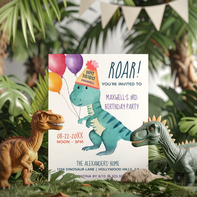 Convite Tyrannosaurus Dinosaur Roar Aniversário de criança (Criador carregado)