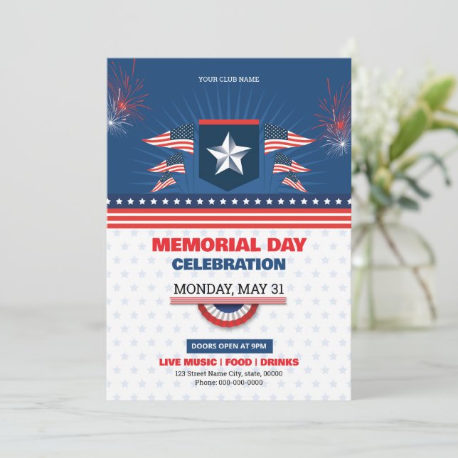 Convite U Memorial Day Party Flyer Modelo (Em pé/Frente)