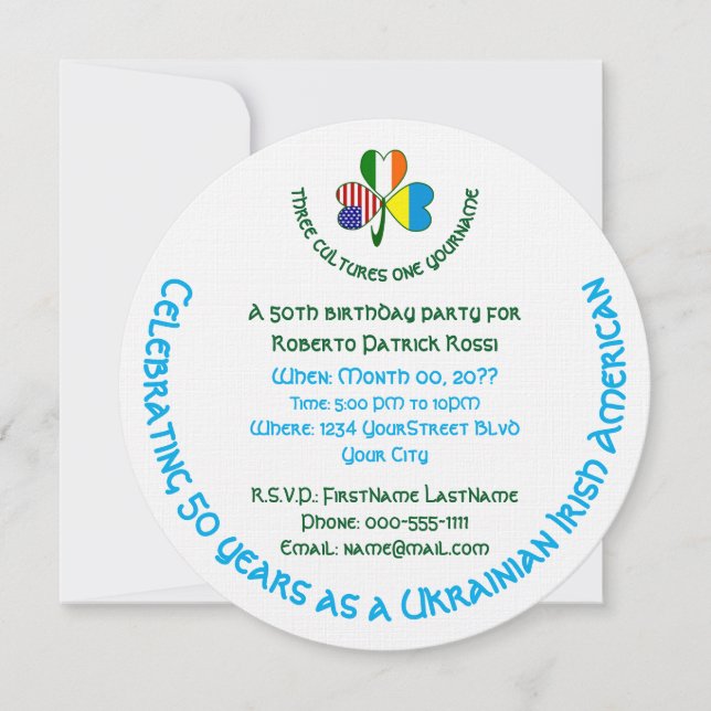 Convite Ucraniano Irlandês Flag Americano Shamrock Persona (Frente)