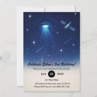 Convite UFO Beam e Satélite Starry Night Birthday