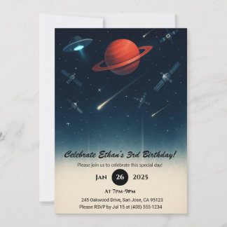 Convite UFO & Space Station Galaxy Illustration Birthday