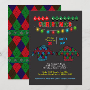 Convite Ugly Argyle Sweater Christmas and Lights, ZPR