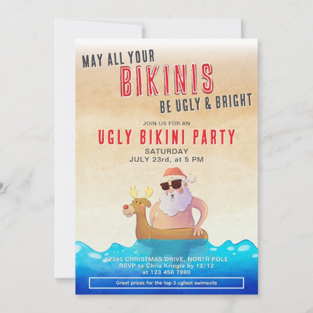 Convite Ugly & Bright Bikini Natal Xmas Em Julho (Frente)