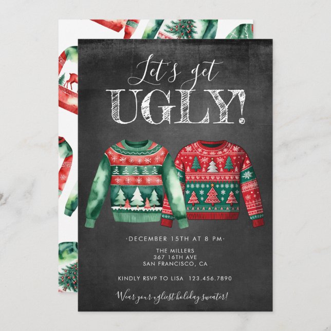 Convite Ugly Christmas Sweater Party Invitation (Frente/Verso)