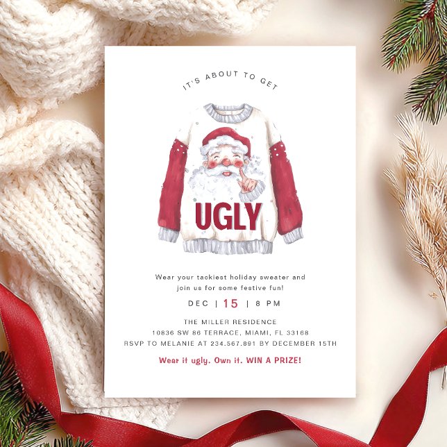 Convite Ugly Christmas Watercolor Sweater Party (Criador carregado)