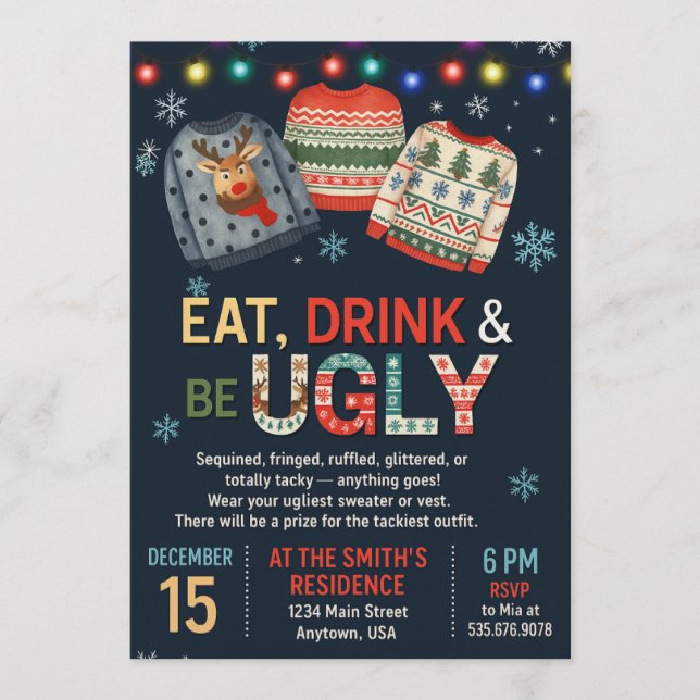 Convite Ugly Sweater Christmas/Holiday Party Invitation  (Frente)