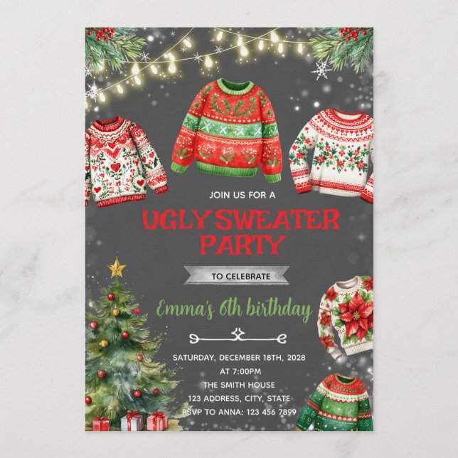 Convite Ugly Sweater Christmas Invitation (Frente)