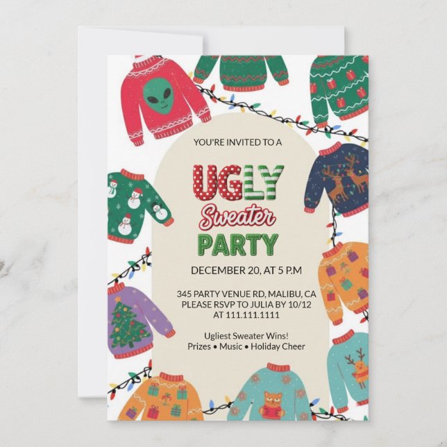 Convite Ugly Sweater Christmas Party (Frente)