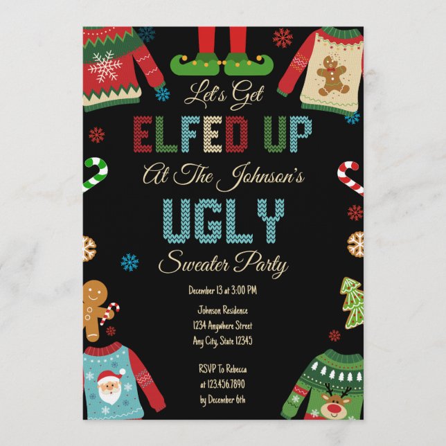 Convite Ugly Sweater Christmas Party (Frente)