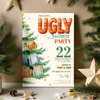 Convite Ugly Sweater Christmas Party Cozy Watercolor