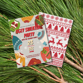 Convite Ugly Sweater Christmas Party Vintage Red