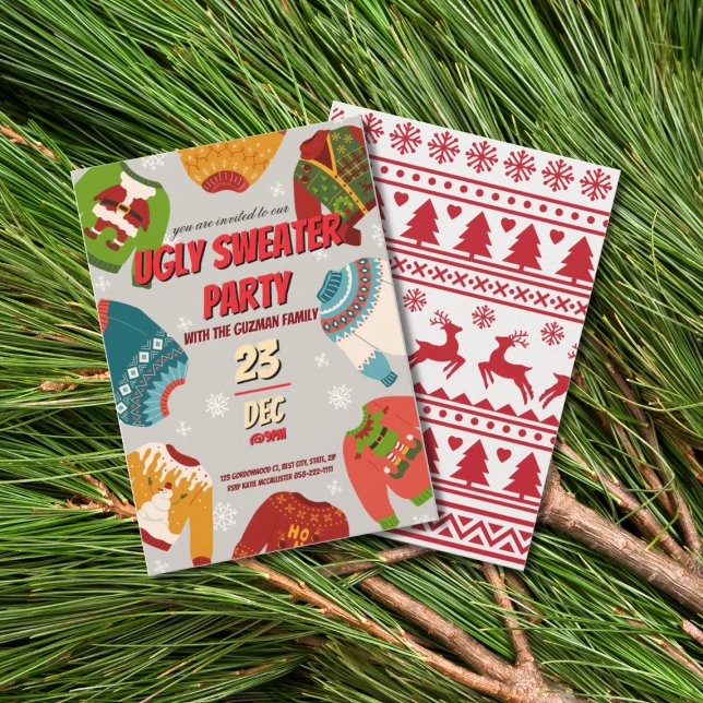 Convite Ugly Sweater Christmas Party Vintage Red  (Criador carregado)