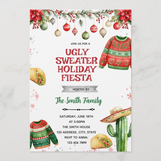 Convite Ugly Sweater Fiesta Christmas party Invitation (Frente)