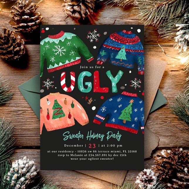 Convite Ugly Sweater Holiday Party Invitation (Criador carregado)