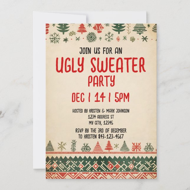 Convite Ugly sweater Invitation | Christmas Holiday Invite (Frente)