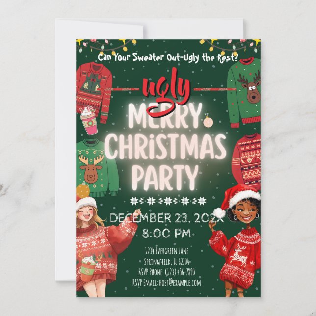 Convite Ugly Sweater Merry Christmas Party Invitation (Frente)