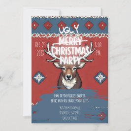 Convite Ugly Sweater Reindeer Christmas Party Invitation