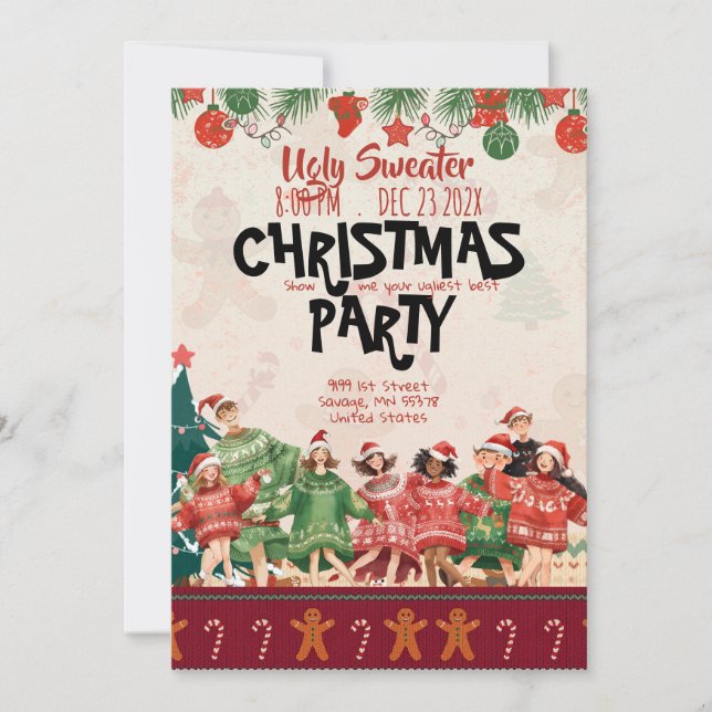 Convite Ugly Sweater Teen Christmas Party Invitation (Frente)