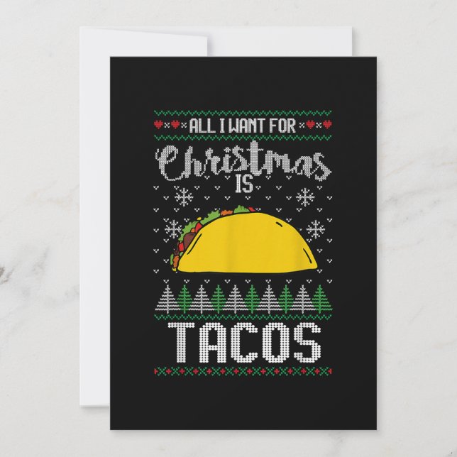 Convite Ugly Xmas Taco Lover me dá tudo que quero no Natal (Frente)