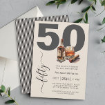 Convite Uísque e charutos Masculina 50ª Festa de aniversár<br><div class="desc">Convite de aniversário masculino 50º para preparar seus convidados para uma festa memorável, este design personalizado apresenta uma carta ousada com 50 anos, além de um roteiro escrito à mão que solta cinquenta ao longo do lado. Uma garrafa de uísque, vidro despejado e gráfico de charuto contribuem para o humor...</div>