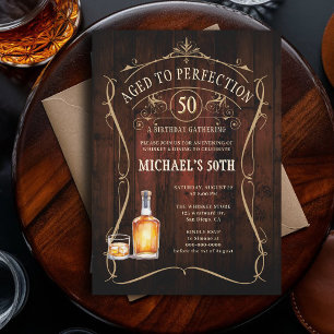 Convite Uísque Perfeição Rústico Madeira Escura 50 Anos de