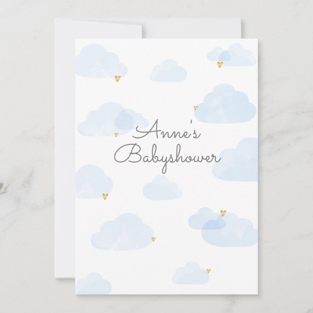 Convite Uitnodiging babyshower jongen wolken lichtblauw (Frente)