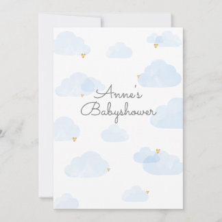 Convite Uitnodiging babyshower jongen wolken lichtblauw