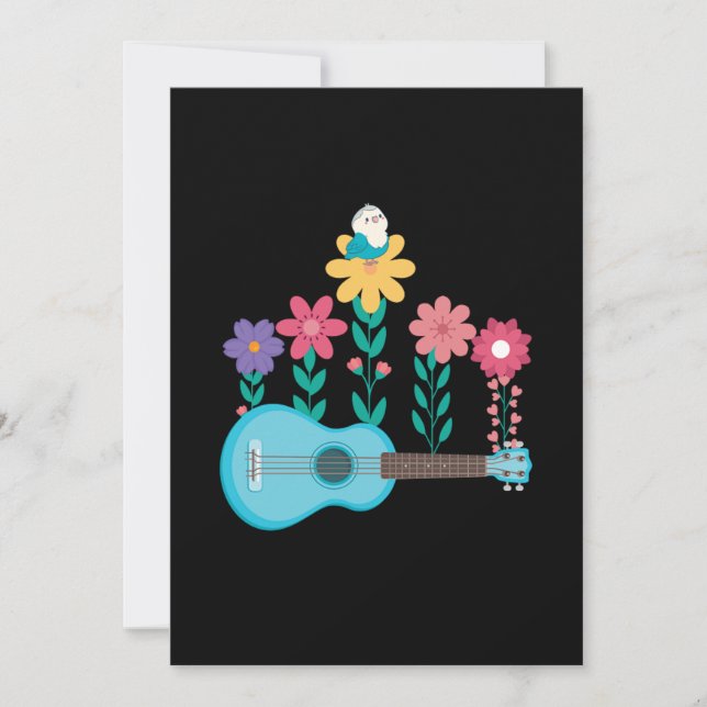 Convite Ukulele Guitar Flowers Música Acústica Bass Gift (Frente)