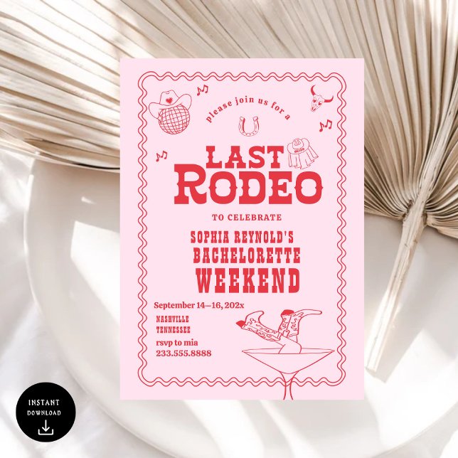 Convite Última Bachelorette Rodeo Cowgirl Rosa e Vermelha (Criador carregado)
